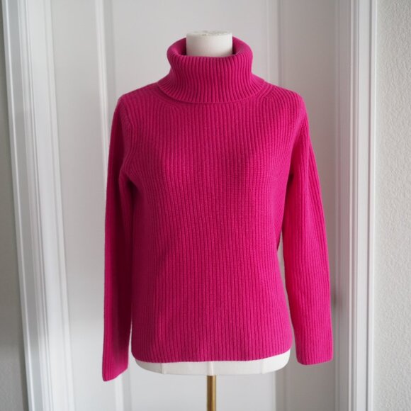 Banana Republic 100% Cashmere Women Pink Turtleneck Preppy Ribbed Sweater Sz XS - Picture 2 of 11